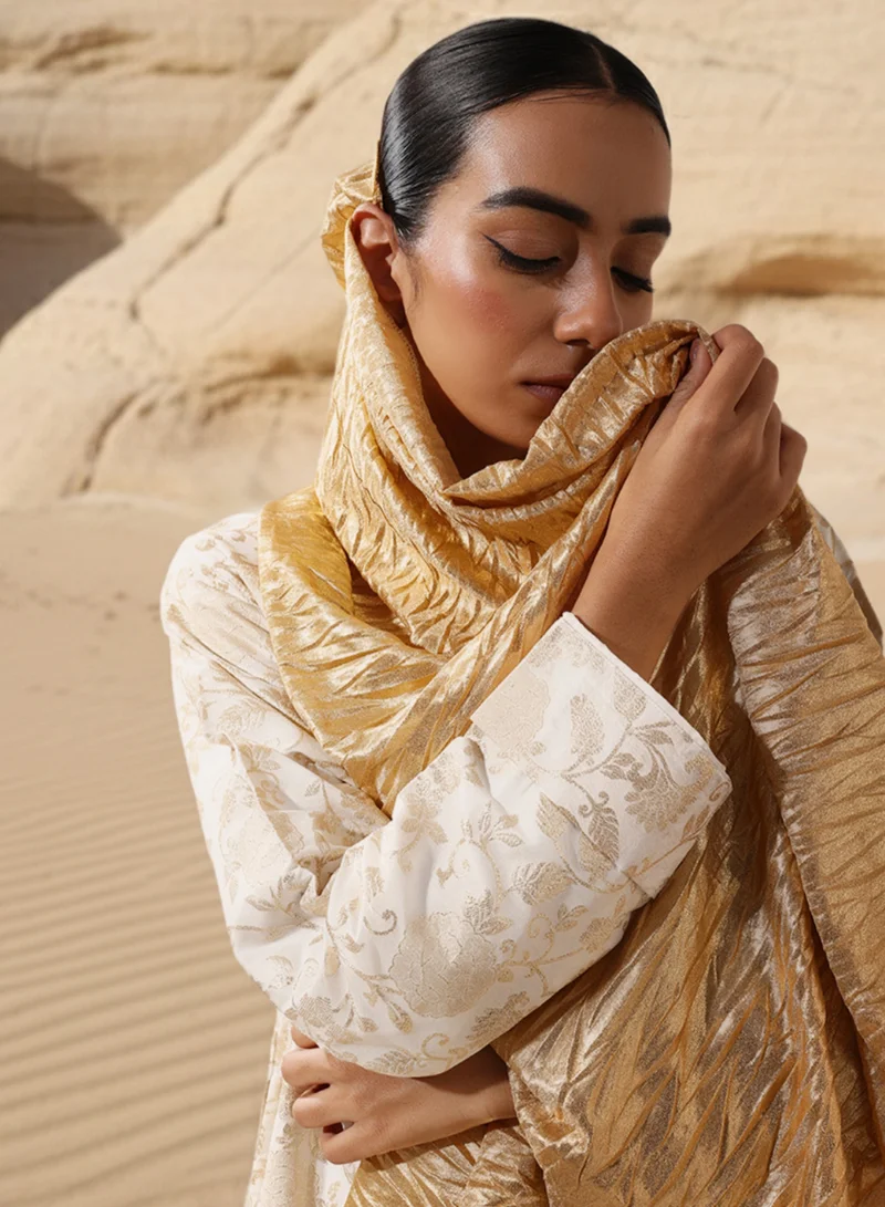 Ishin  Regal White Brocade Abaya with Hijab for Women | Best Price UAE